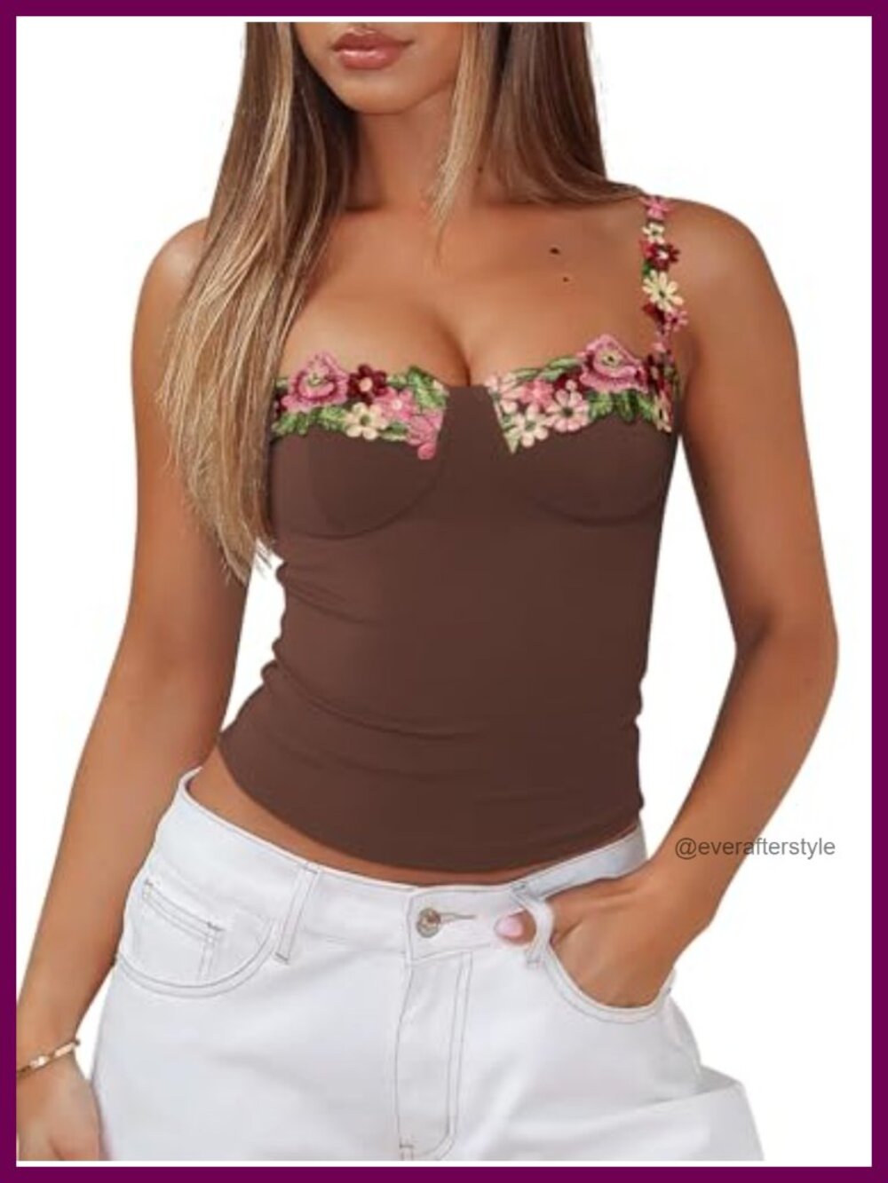 Floral Embroidered Corset Tank Top Adjustable Straps Date Night Party Top
